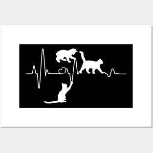 Cat Heartbeat Funny Cats Playing With A Heart Line Posters and Art